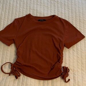 Fashion Brand Company Brown Ruched Tie Front Tee